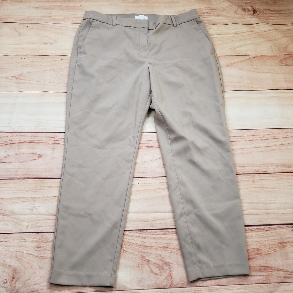H&M Pants Womens 16 Beige Khaki Chino Dress Slacks Stretch Flat Front Hook Bar